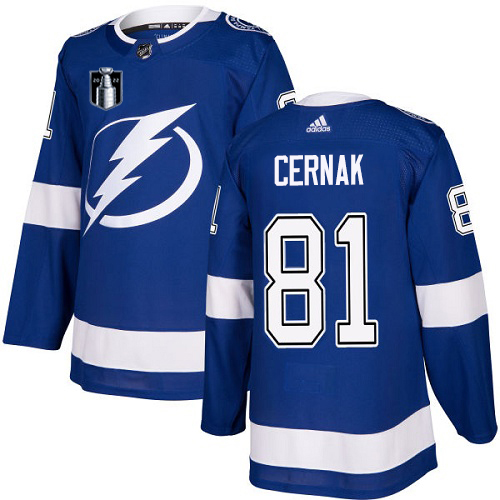 Adidas Tampa Bay Lightning #81 Erik Cernak Blue 2022 Stanley Cup Final Patch Home Authentic Stitched NHL Jersey Mens Adidas Tampa Bay Lightning #81 Erik Cernak Blue 2022 Stanley Cup Final Patch Home Authentic Stitched NHL Jersey Mens