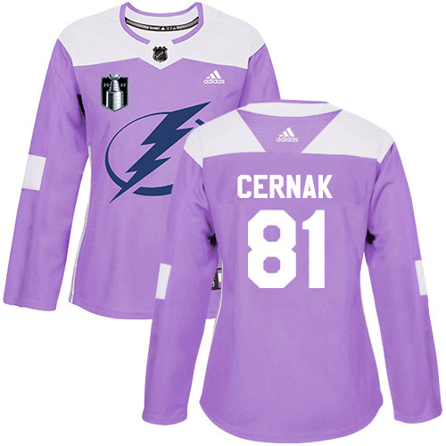 Adidas Tampa Bay Lightning #81 Erik Cernak Purple Authentic 2022 Stanley Cup Final Patch Womens Fights Cancer Stitched NHL Jersey Womens Adidas Tampa Bay Lightning #81 Erik Cernak Purple Authentic 2022 Stanley Cup Final Patch Womens Fights Cancer Stitched NHL Jersey Womens