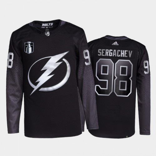 Adidas Tampa Bay Lightning #98 Mikhail Sergachev Mens 2022 Stanley Cup Final Patch Alternate Authentic NHL Jersey – Black Mens Adidas Tampa Bay Lightning #98 Mikhail Sergachev Mens 2022 Stanley Cup Final Patch Alternate Authentic NHL Jersey – Black Mens