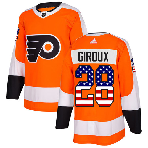 Adidas Philadelphia Flyers #28 Claude Giroux Orange Home Authentic USA Flag Stitched NHL Jersey Adidas Philadelphia Flyers #28 Claude Giroux Orange Home Authentic USA Flag Stitched NHL Jersey