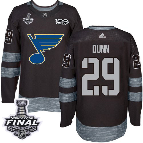 Adidas St. Louis Blues #29 Vince Dunn Black 1917-2017 100th Anniversary 2019 Stanley Cup Final Stitched NHL Jersey Adidas St. Louis Blues #29 Vince Dunn Black 1917-2017 100th Anniversary 2019 Stanley Cup Final Stitched NHL Jersey