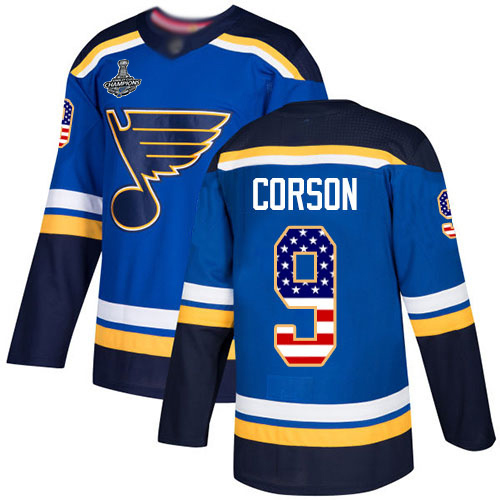 Adidas St. Louis Blues #9 Shayne Corson Blue Home Authentic USA Flag Stanley Cup Champions Stitched NHL Jersey Adidas St. Louis Blues #9 Shayne Corson Blue Home Authentic USA Flag Stanley Cup Champions Stitched NHL Jersey