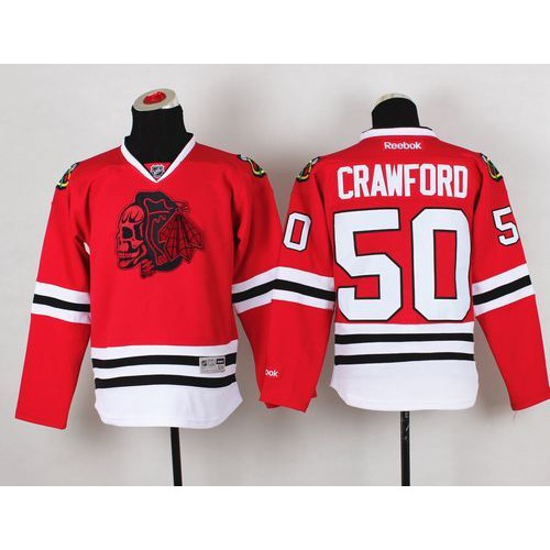 Chicago Blackhawks #50 Corey Crawford Red(Red Skull) Stitched Youth NHL Jersey Chicago Blackhawks #50 Corey Crawford Red(Red Skull) Stitched Youth NHL Jersey