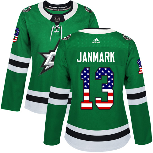 Adidas Dallas Stars #13 Mattias Janmark Green Home Authentic USA Flag Womens Stitched NHL Jersey Adidas Dallas Stars #13 Mattias Janmark Green Home Authentic USA Flag Womens Stitched NHL Jersey