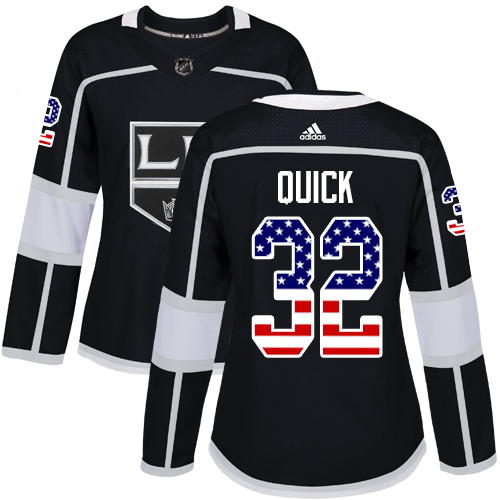 Adidas Los Angeles Kings #32 Jonathan Quick Black Home Authentic USA Flag Womens Stitched NHL Jersey Adidas Los Angeles Kings #32 Jonathan Quick Black Home Authentic USA Flag Womens Stitched NHL Jersey