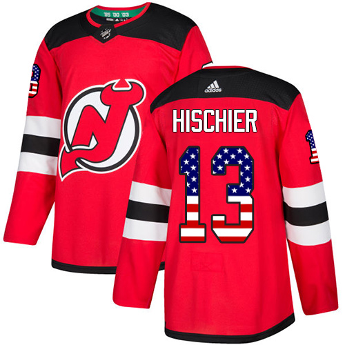 Adidas New Jersey Devils #13 Nico Hischier Red Home Authentic USA Flag Stitched NHL Jersey Adidas New Jersey Devils #13 Nico Hischier Red Home Authentic USA Flag Stitched NHL Jersey