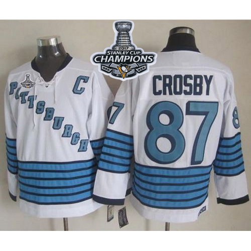 Pittsburgh Penguins #87 Sidney Crosby White/Light Blue CCM Throwback 2017 Stanley Cup Finals Champions Stitched NHL Jersey Pittsburgh Penguins #87 Sidney Crosby White/Light Blue CCM Throwback 2017 Stanley Cup Finals Champions Stitched NHL Jersey