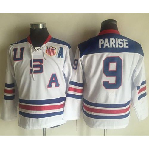 Team USA #9 Zach Parise White 1960 Throwback Stitched Youth NHL Jersey Team USA #9 Zach Parise White 1960 Throwback Stitched Youth NHL Jersey