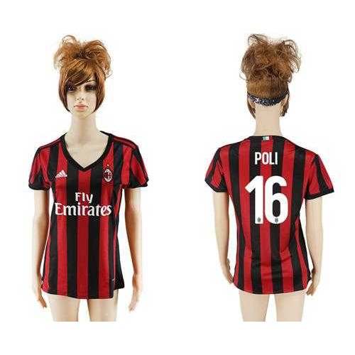 Womens AC Milan #16 Poli Home Soccer Club Jersey Womens AC Milan #16 Poli Home Soccer Club Jersey