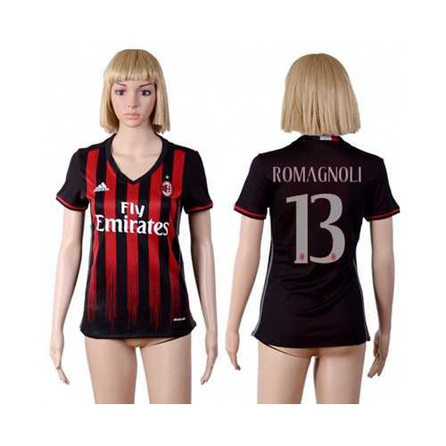 Womens AC Milan #13 Romagnoli Home Soccer Club Jersey Womens AC Milan #13 Romagnoli Home Soccer Club Jersey