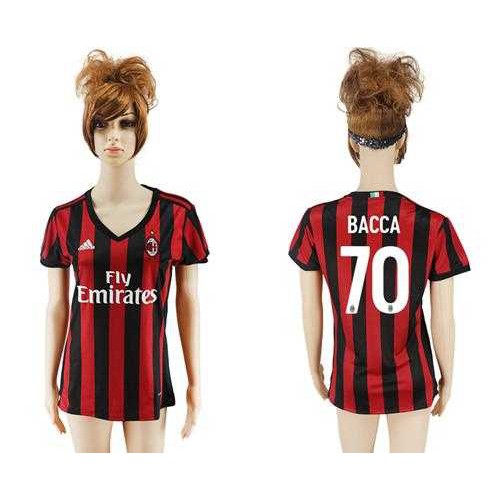 Womens AC Milan #70 Bacca Home Soccer Club Jersey Womens AC Milan #70 Bacca Home Soccer Club Jersey