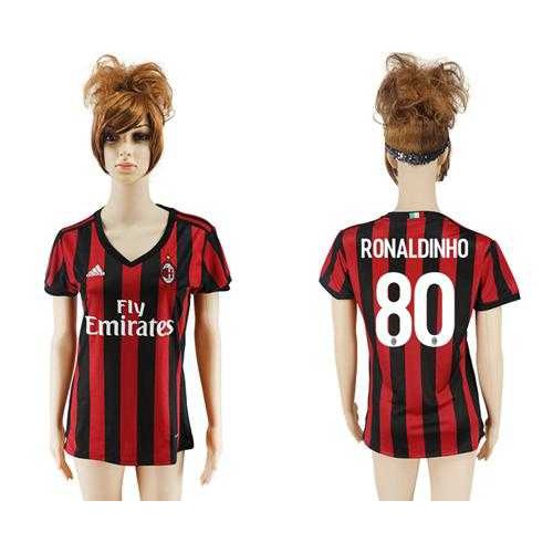 Womens AC Milan #80 Ronaldinho Home Soccer Club Jersey Womens AC Milan #80 Ronaldinho Home Soccer Club Jersey