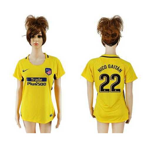 Womens Atletico Madrid #22 Nico Gaitan Away Soccer Club Jersey Womens Atletico Madrid #22 Nico Gaitan Away Soccer Club Jersey