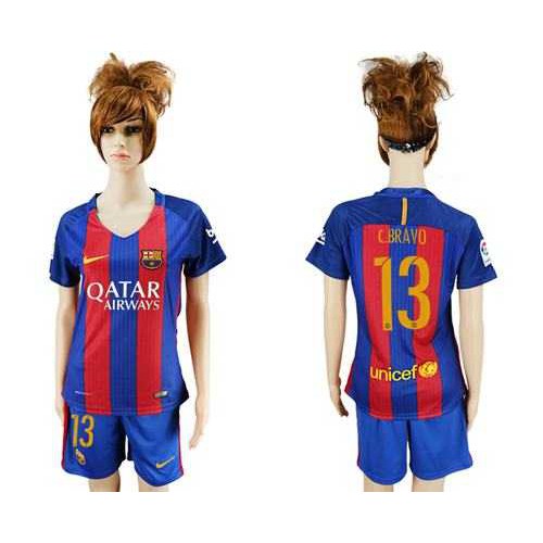 Womens Barcelona #13 C.Bravo Home Soccer Club Jersey Womens Barcelona #13 C.Bravo Home Soccer Club Jersey