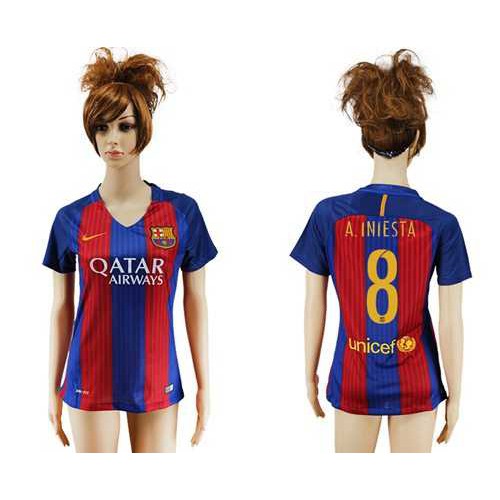 Womens Barcelona #8 A.Iniesta Home Soccer Club Jersey Womens Barcelona #8 A.Iniesta Home Soccer Club Jersey