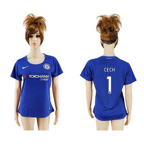 Womens Chelsea #1 Cech Home Soccer Club Jersey Womens Chelsea #1 Cech Home Soccer Club Jersey