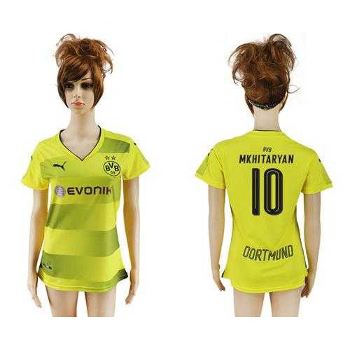 Womens Dortmund #10 Mkhitaryan Home Soccer Club Jersey Womens Dortmund #10 Mkhitaryan Home Soccer Club Jersey