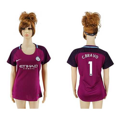 Womens Manchester City #1 C.Bravo Away Soccer Club Jersey Womens Manchester City #1 C.Bravo Away Soccer Club Jersey