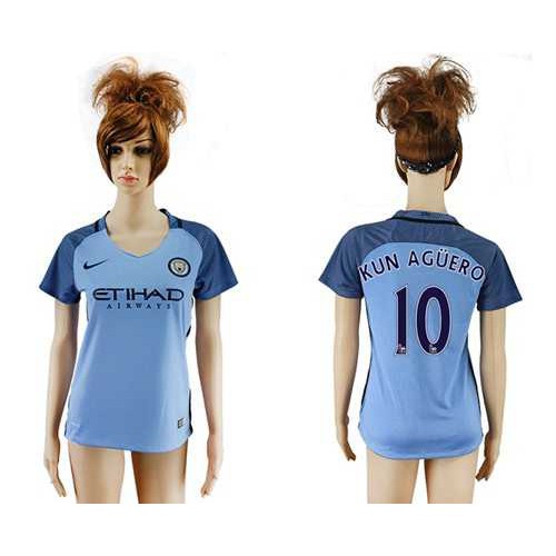 Womens Manchester City #10 Kun Aguero Home Soccer Club Jersey Womens Manchester City #10 Kun Aguero Home Soccer Club Jersey