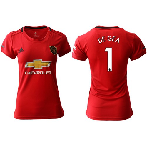 Womens Manchester United #1 DE GEA Red Home Soccer Club Jersey Womens Manchester United #1 DE GEA Red Home Soccer Club Jersey