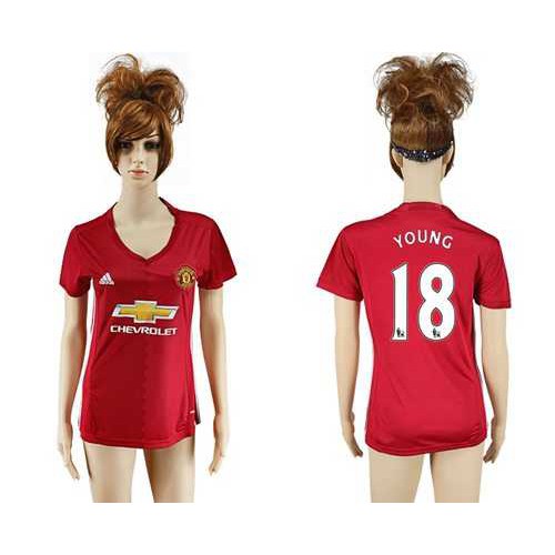 Womens Manchester United #18 Young Red Home Soccer Club Jersey Womens Manchester United #18 Young Red Home Soccer Club Jersey