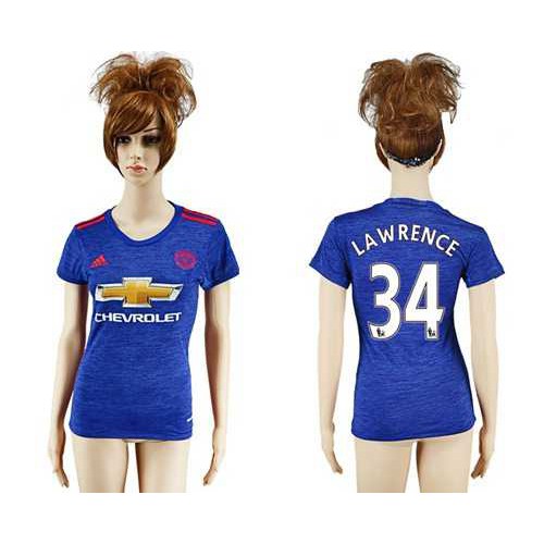 Womens Manchester United #34 Lawrence Away Soccer Club Jersey Womens Manchester United #34 Lawrence Away Soccer Club Jersey