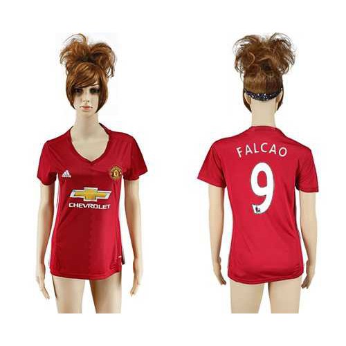 Womens Manchester United #9 Falcao Red Home Soccer Club Jersey Womens Manchester United #9 Falcao Red Home Soccer Club Jersey