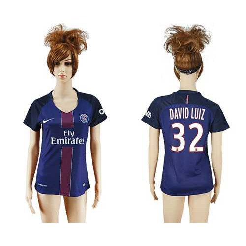 Womens Paris Saint-Germain #32 David Luiz Home Soccer Club Jersey Womens Paris Saint-Germain #32 David Luiz Home Soccer Club Jersey