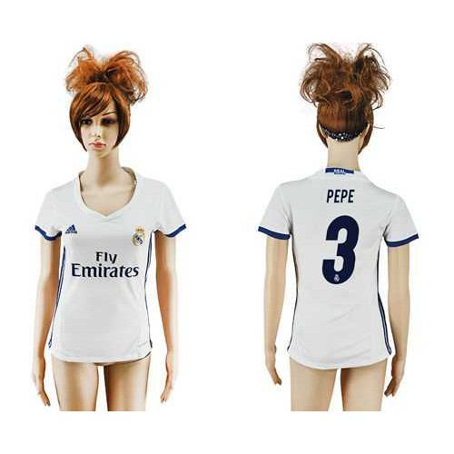 Womens Real Madrid #3 Pepe Home Soccer Club Jersey Womens Real Madrid #3 Pepe Home Soccer Club Jersey