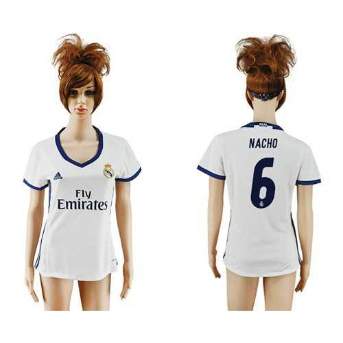 Womens Real Madrid #6 Nacho Home Soccer Club Jersey Womens Real Madrid #6 Nacho Home Soccer Club Jersey