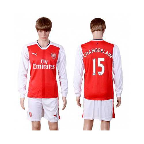 Arsenal #15 Chamberlain Red Home Long Sleeves Soccer Club Jersey Arsenal #15 Chamberlain Red Home Long Sleeves Soccer Club Jersey