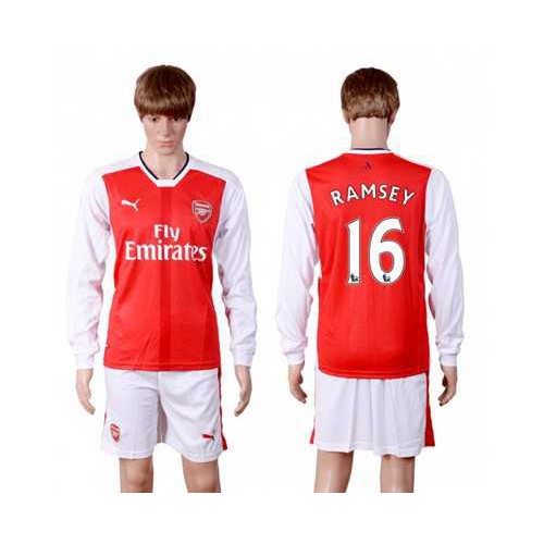 Arsenal #16 Ramsey Red Home Long Sleeves Soccer Club Jersey Arsenal #16 Ramsey Red Home Long Sleeves Soccer Club Jersey