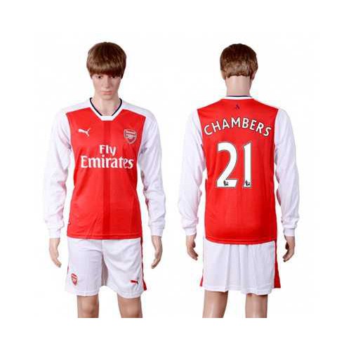 Arsenal #21 Chambers Red Home Long Sleeves Soccer Club Jersey Arsenal #21 Chambers Red Home Long Sleeves Soccer Club Jersey