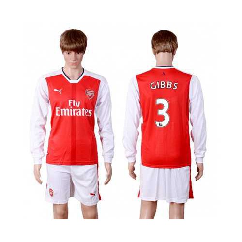 Arsenal #3 Gibbs Red Home Long Sleeves Soccer Club Jersey Arsenal #3 Gibbs Red Home Long Sleeves Soccer Club Jersey
