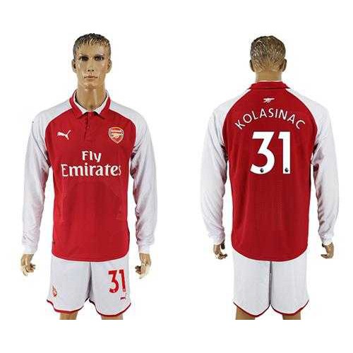 Arsenal #31 Kolasinac Red Home Long Sleeves Soccer Club Jersey Arsenal #31 Kolasinac Red Home Long Sleeves Soccer Club Jersey