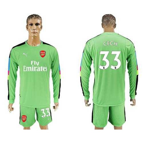 Arsenal #33 Cech Green Goalkeeper Long Sleeves Soccer Club Jersey Arsenal #33 Cech Green Goalkeeper Long Sleeves Soccer Club Jersey