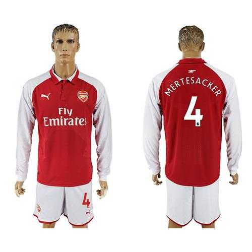 Arsenal #4 Mertesacker Red Home Long Sleeves Soccer Club Jersey Arsenal #4 Mertesacker Red Home Long Sleeves Soccer Club Jersey