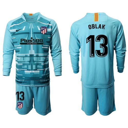 Atletico Madrid #13 Oblak Blue Goalkeeper Long Sleeves Soccer Club Jersey Atletico Madrid #13 Oblak Blue Goalkeeper Long Sleeves Soccer Club Jersey