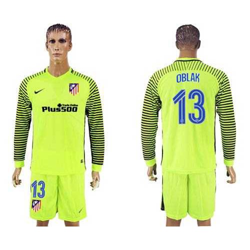 Atletico Madrid #13 Oblak Shiny Green Goalkeeper Long Sleeves Soccer Club Jersey Atletico Madrid #13 Oblak Shiny Green Goalkeeper Long Sleeves Soccer Club Jersey