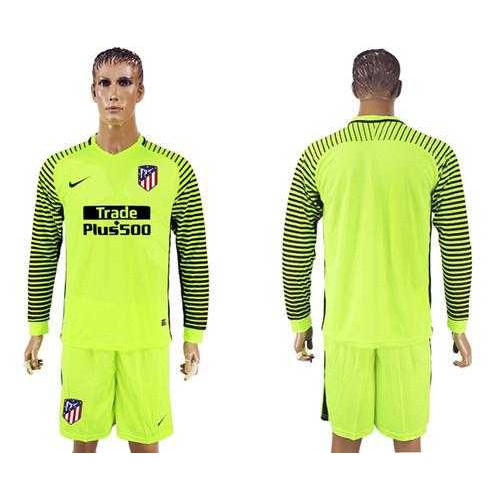 Atletico Madrid Blank Shiny Green Goalkeeper Long Sleeves Soccer Club Jersey Atletico Madrid Blank Shiny Green Goalkeeper Long Sleeves Soccer Club Jersey