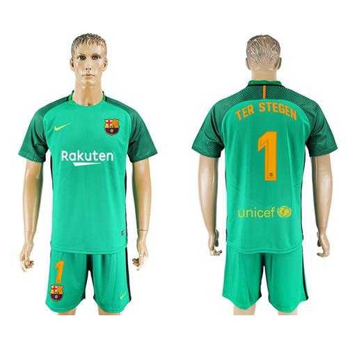 Barcelona #1 Ter Stegen Green Goalkeeper Soccer Club Jersey Barcelona #1 Ter Stegen Green Goalkeeper Soccer Club Jersey