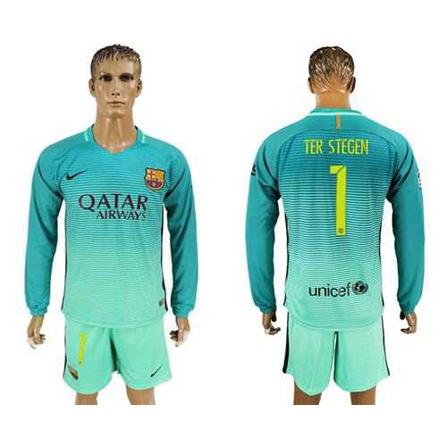 Barcelona #1 Ter Stegen Sec Away Long Sleeves Soccer Club Jersey Barcelona #1 Ter Stegen Sec Away Long Sleeves Soccer Club Jersey