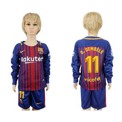 Barcelona #11 O.Dembele Home Long Sleeves Kid Soccer Club Jersey Barcelona #11 O.Dembele Home Long Sleeves Kid Soccer Club Jersey