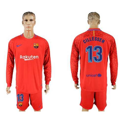 Barcelona #13 Cillessen Red Goalkeeper Long Sleeves Soccer Club Jersey Barcelona #13 Cillessen Red Goalkeeper Long Sleeves Soccer Club Jersey