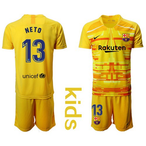 Barcelona #13 Neto Yellow Goalkeeper Kid Soccer Club Jersey Barcelona #13 Neto Yellow Goalkeeper Kid Soccer Club Jersey
