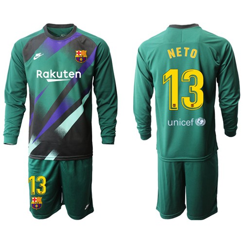 Barcelona #13 Neto Yellow Goalkeeper Long Sleeves Soccer Club Jersey Barcelona #13 Neto Yellow Goalkeeper Long Sleeves Soccer Club Jersey