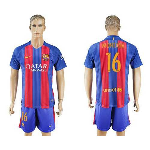 Barcelona #16 Montana Home Soccer Club Jersey Barcelona #16 Montana Home Soccer Club Jersey