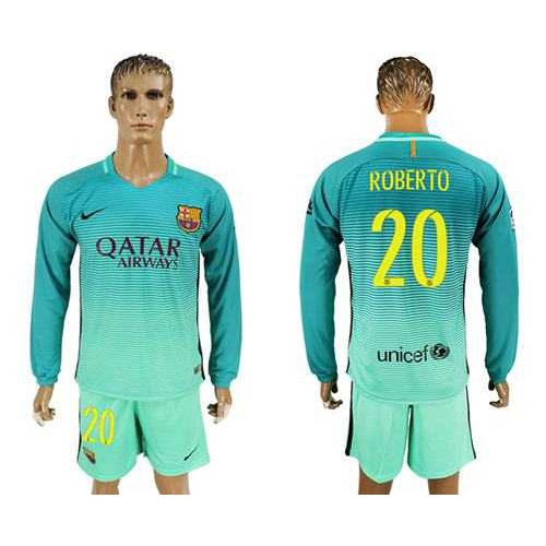 Barcelona #20 Roberto Sec Away Long Sleeves Soccer Club Jersey Barcelona #20 Roberto Sec Away Long Sleeves Soccer Club Jersey