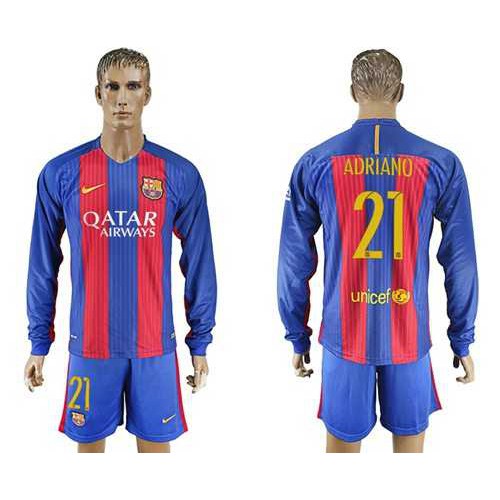 Barcelona #21 Adriano Home Long Sleeves Soccer Club Jersey Barcelona #21 Adriano Home Long Sleeves Soccer Club Jersey