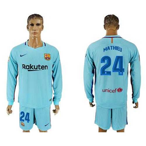 Barcelona #24 Mathieu Away Long Sleeves Soccer Club Jersey Barcelona #24 Mathieu Away Long Sleeves Soccer Club Jersey